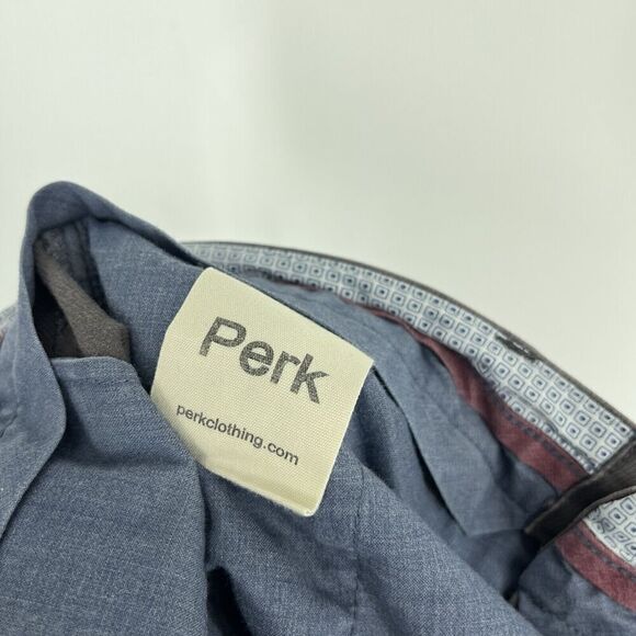 Perk Pants Size 32x32 Mens Gray Slim Fit Stretch Tapered Leg Flat Front Chino - Picture 7 of 8